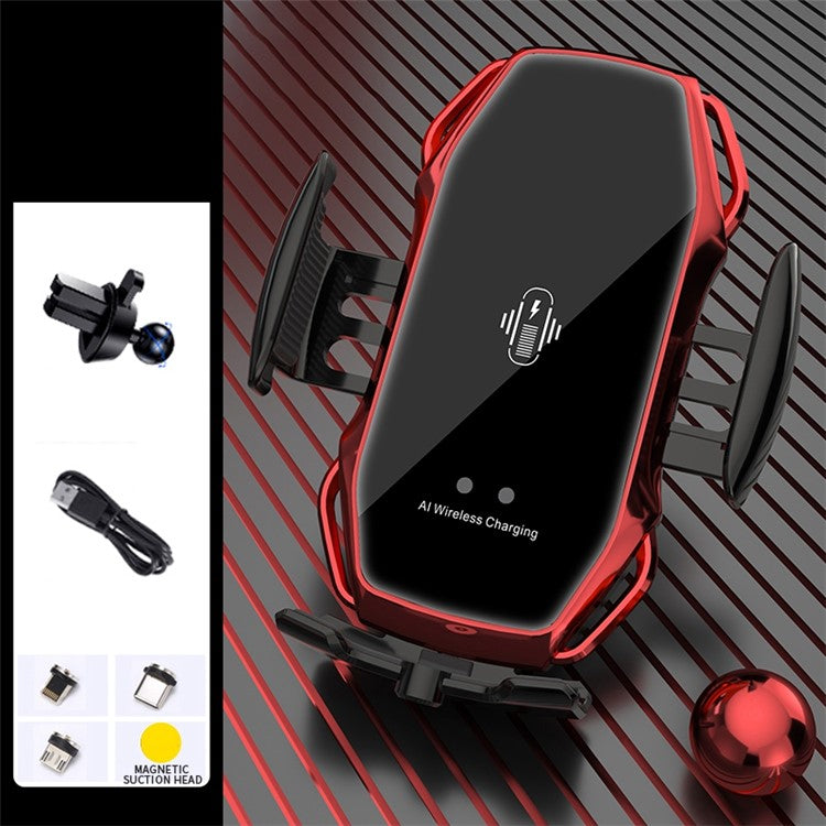 A5S Wireless Magnetic Car Charger Infrared Auto Sensing Clamp Car Air Vent Outlet Phone Mount Holder Magnetic Charging Station - Red