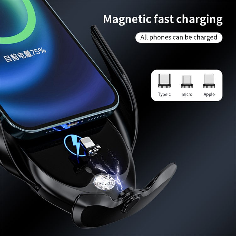 V56 Wireless Car Charger Mount Infrared Induction Auto Clamping Air Vent Wireless Charger Phone Holder with Aromatherapy Function for Traveling Navigation - Black