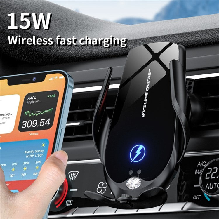 V56 Wireless Car Charger Mount Infrared Induction Auto Clamping Air Vent Wireless Charger Phone Holder with Aromatherapy Function for Traveling Navigation - Black