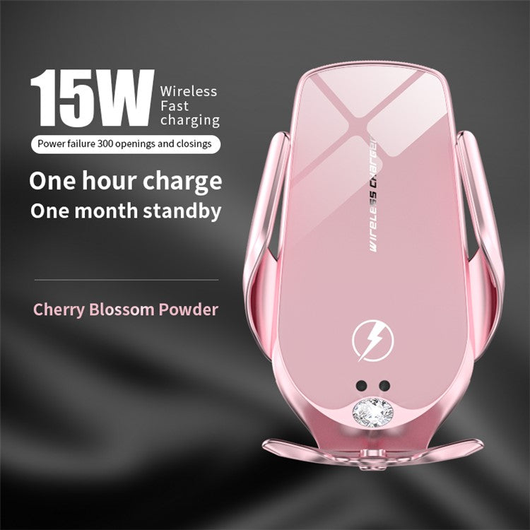 V56 Wireless Car Charger Mount Infrared Induction Auto Clamping Air Vent Wireless Charger Phone Holder with Aromatherapy Function for Traveling Navigation - Pink