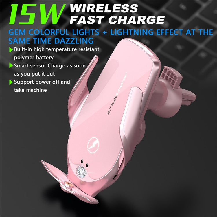 V56 Wireless Car Charger Mount Infrared Induction Auto Clamping Air Vent Wireless Charger Phone Holder with Aromatherapy Function for Traveling Navigation - Pink