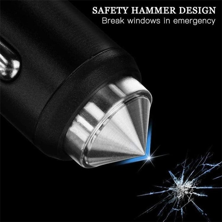 Rhinestone Decor Dual USB Car Charger Phone Fast Charging Power Adapter with Safety Hammer Function - White