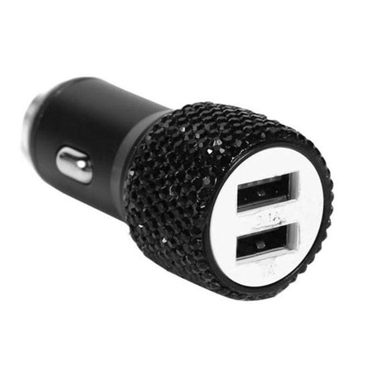 Rhinestone Decor Dual USB Car Charger Phone Fast Charging Power Adapter with Safety Hammer Function - Black