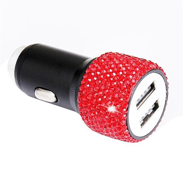 Rhinestone Decor Dual USB Car Charger Phone Fast Charging Power Adapter with Safety Hammer Function - Red