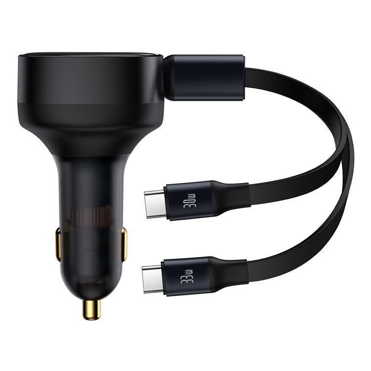 BASEUS Enjoyment 33W / 30W Fast Charging Retractable 2-in-1 Car Charger for Xiaomi / Huawei / Samsung - Black