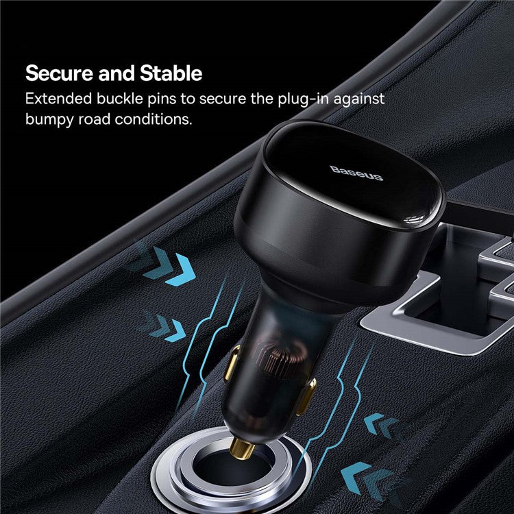 BASEUS Enjoyment 33W / 30W Fast Charging Retractable 2-in-1 Car Charger for Xiaomi / Huawei / Samsung - Black