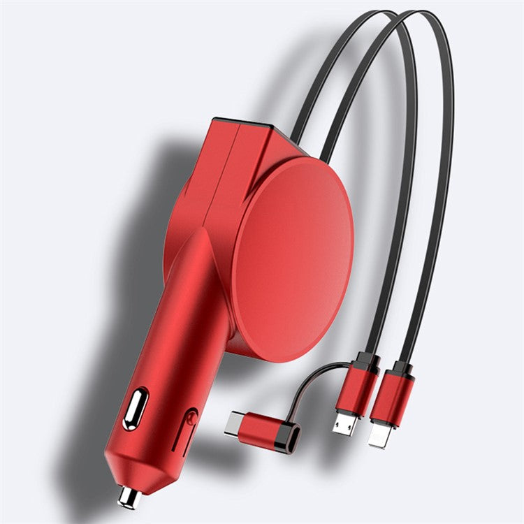 3-in-1 Retractable Car Charger 12-24V Fast Charging Cigarette Lighter Plug Adapter (8th Gen) - Red