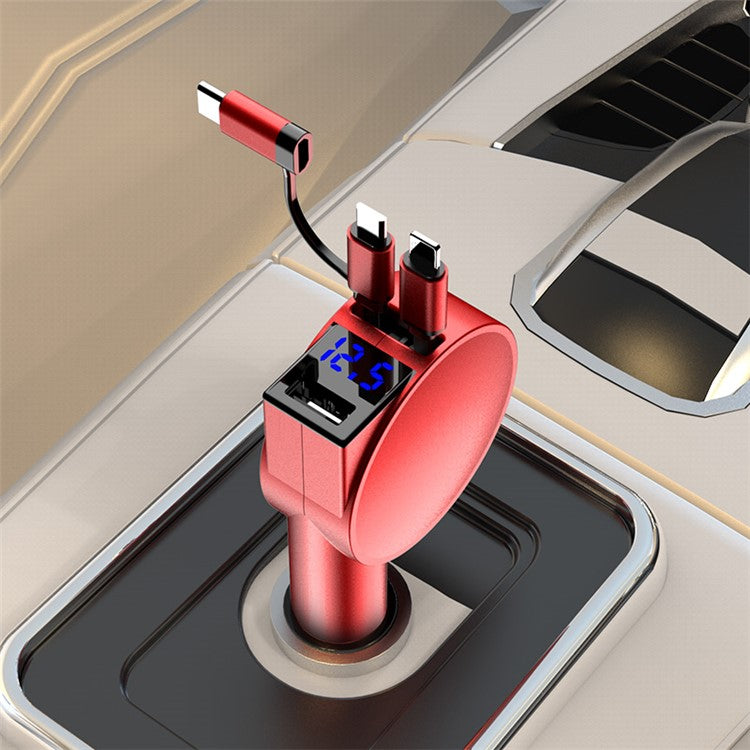 3-in-1 Retractable Car Charger 12-24V Fast Charging Cigarette Lighter Plug Adapter (8th Gen) - Red