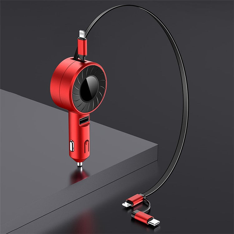 4.2A Fast Charge Car Charger Socket Car Cigarette Lighter Adapter with 3-in-1 Telescopic Cable (9th Gen) - Red