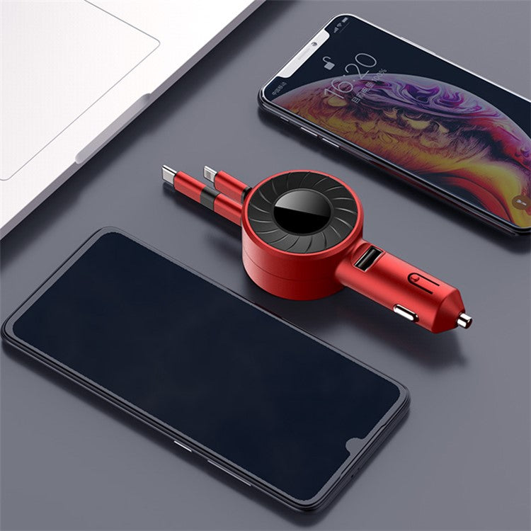 4.2A Fast Charge Car Charger Socket Car Cigarette Lighter Adapter with 3-in-1 Telescopic Cable (9th Gen) - Red