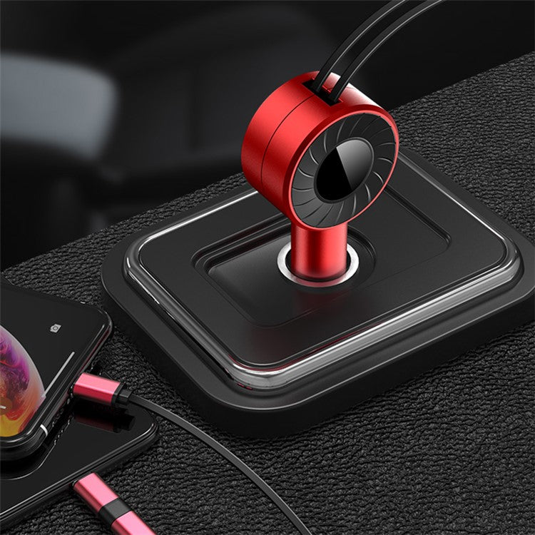 4.2A Fast Charge Car Charger Socket Car Cigarette Lighter Adapter with 3-in-1 Telescopic Cable (9th Gen) - Red