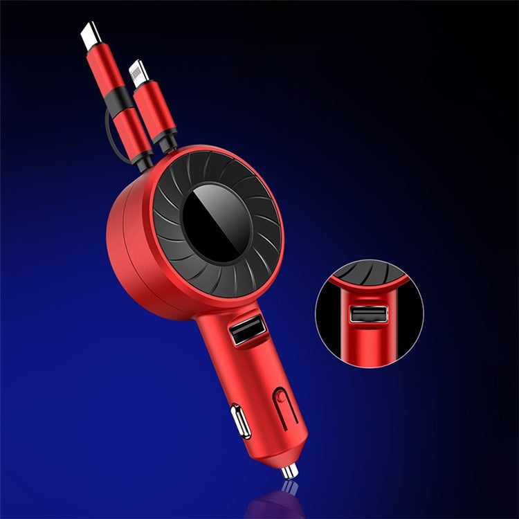 4.2A Fast Charge Car Charger Socket Car Cigarette Lighter Adapter with 3-in-1 Telescopic Cable (9th Gen) - Red