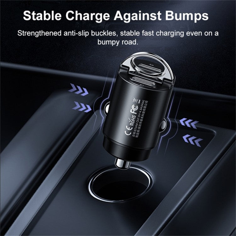 REMAX RCC332 Tanya Pro Series Dual Type-C Car Charger PD 30W Fast Charging Adapter with Mini Ring Handle - Black