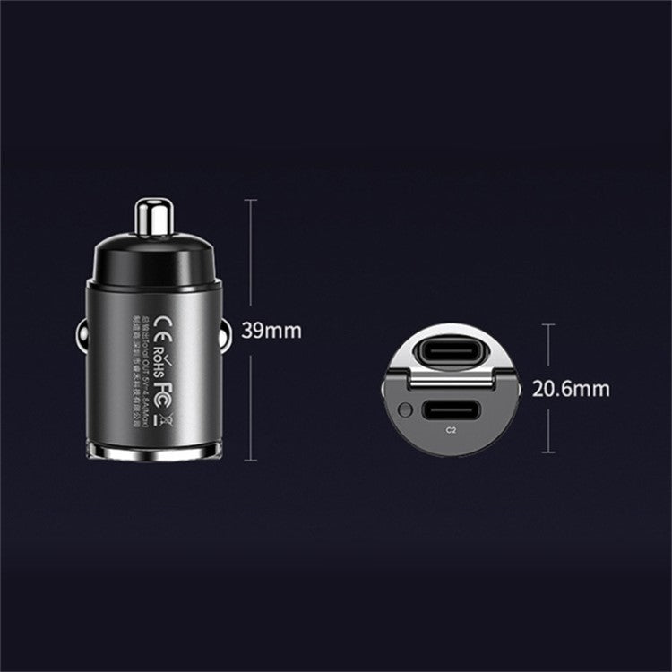 REMAX RCC332 Tanya Pro Series Dual Type-C Car Charger PD 30W Fast Charging Adapter with Mini Ring Handle - Tarnish