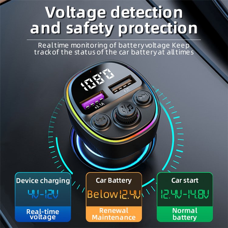 CS1 3-In-1 66W Super Fast Car Charger MP3 Player Bluetooth FM Transmitter Car Charger with 3 Charging Cables