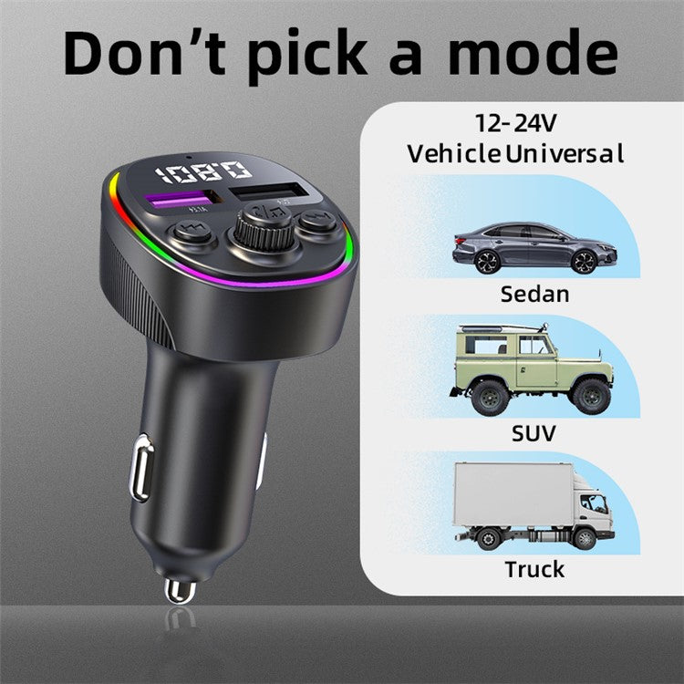 CS2 Dual USB 66W Super Fast Car Charger Digital Display Car Charger with MP3 Player Bluetooth FM Transmitter