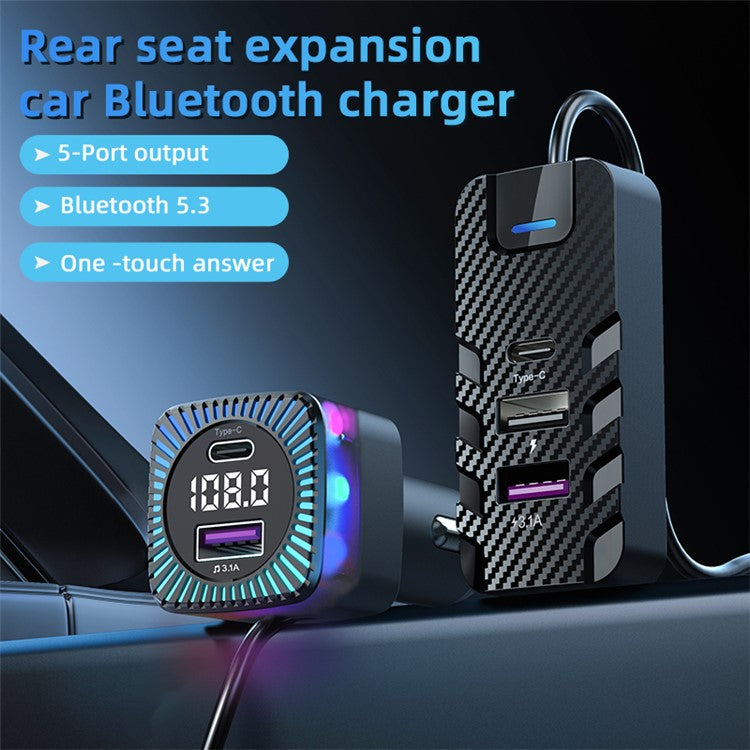 CS11 Multi-Port Rear Seat Extended Car Charger Super Fast Car Charger Support Bluetooth MP3 Play, FM Transmitter