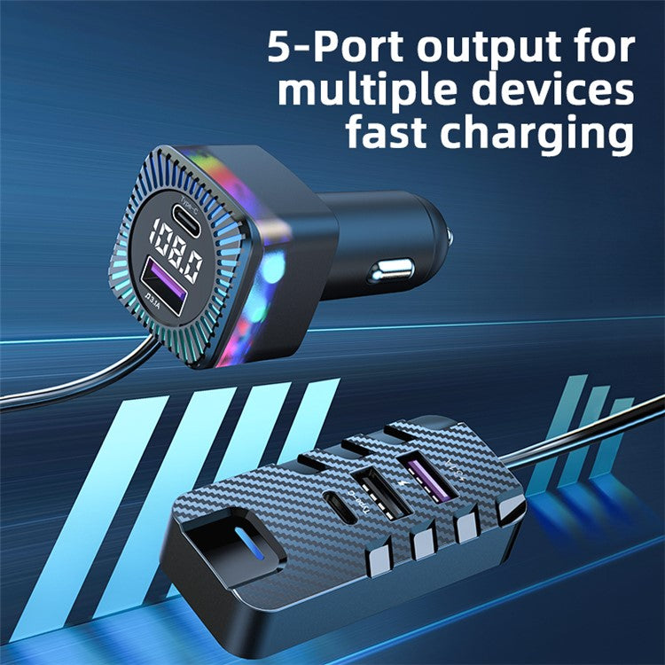 CS11 Multi-Port Rear Seat Extended Car Charger Super Fast Car Charger Support Bluetooth MP3 Play, FM Transmitter