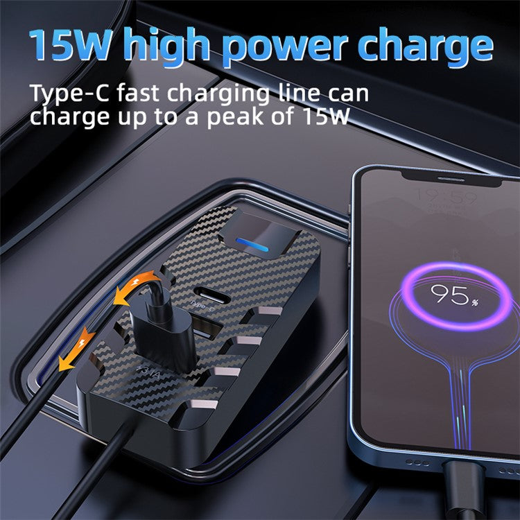 CS11 Multi-Port Rear Seat Extended Car Charger Super Fast Car Charger Support Bluetooth MP3 Play, FM Transmitter