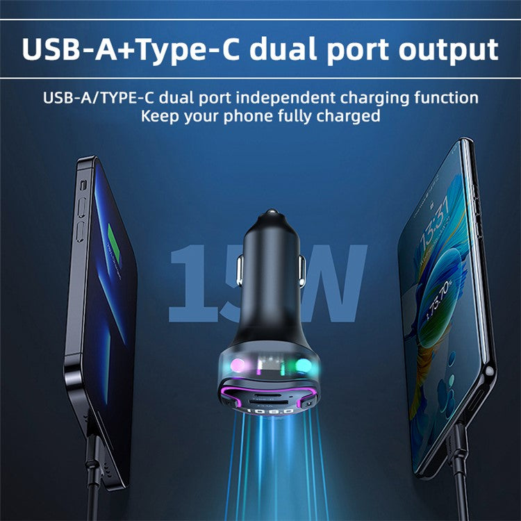 CS6 Rear Seat Extended Car Charger Multi-Port Fast Car Charger with Bluetooth MP3 Play, FM Transmitter Function