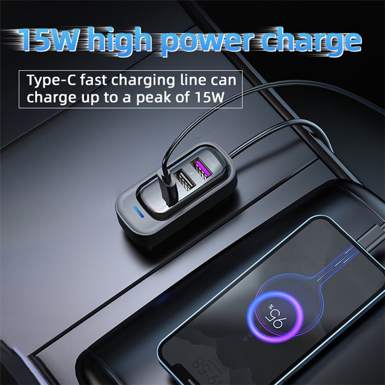 CS8 Rear Seat Extended Fast Car Charger Bluetooth MP3 Play FM Transmitter Multi-Port Car Charger