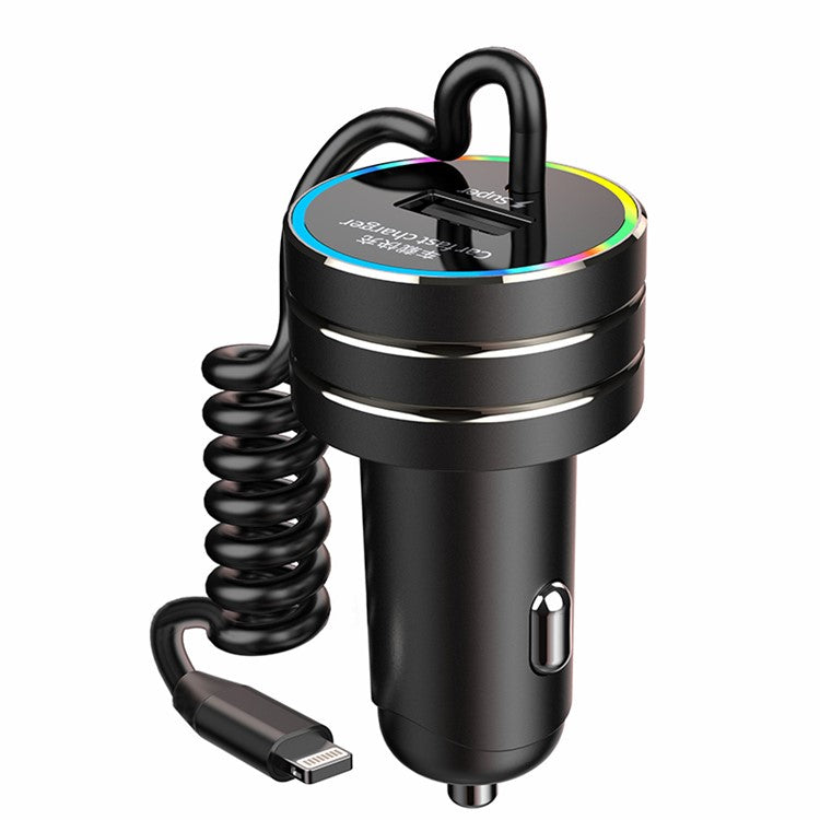 K13 Colorful Light USB Car Charger PD 36W Fast Charging Adapter with Lightning Spring Cable