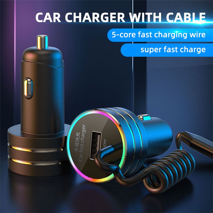 K13 Colorful Light USB Car Charger PD 36W Fast Charging Adapter with Lightning Spring Cable