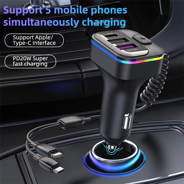 K12 Phone Fast Charging Adapter 2 USB + 1 Type-C PD Car Charger with Type-C / 8-Pin Charging Cable