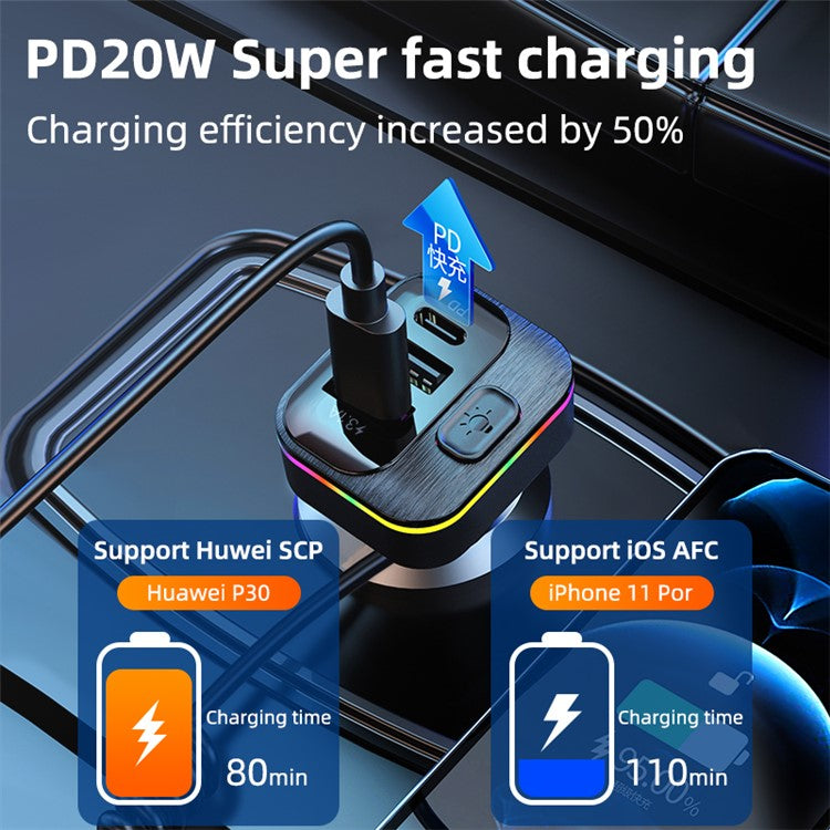 K12 Phone Fast Charging Adapter 2 USB + 1 Type-C PD Car Charger with Type-C / 8-Pin Charging Cable