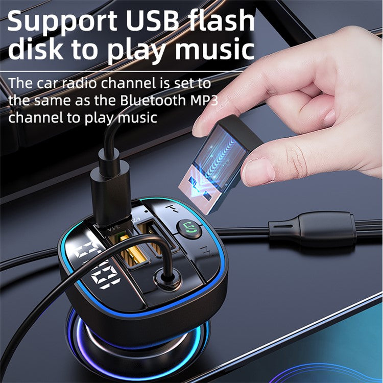 C35 Super Fast Car Charger Three Ports Car Charger Adapter Bluetooth MP3 Player FM Transmitter with 3-in-1 Charging Cable