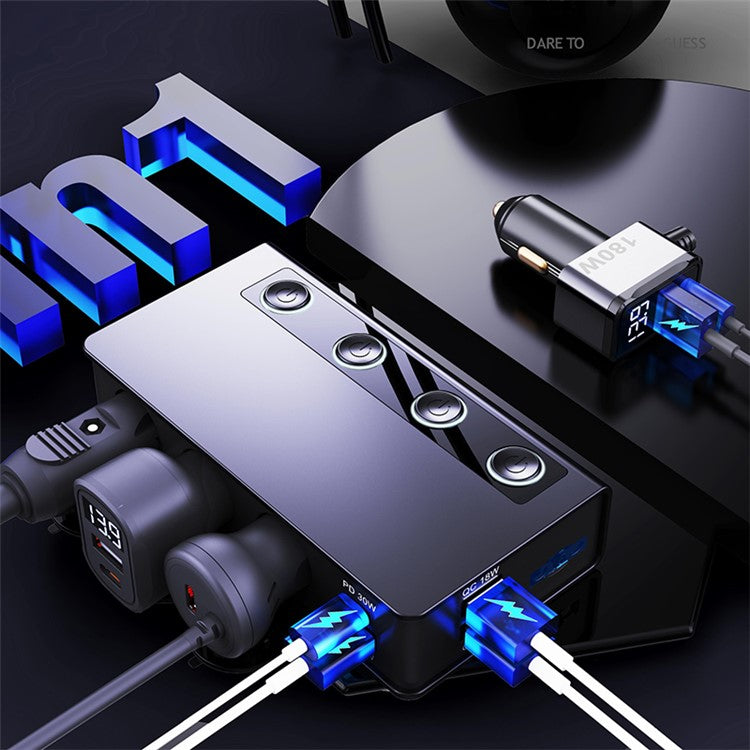 TR-54 Multi Ports USB Car Charger PD+QC3.0 Fast Car Charger Adapter 12V-24V Device 3 Socket Cigarette Lighter Splitter