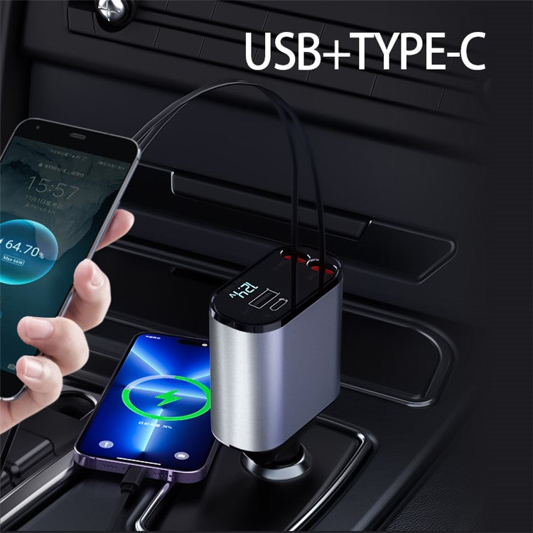 X16 100W Super Fast Charging Retractable Car Charger 180-Degree Rotating Type-C / iP Cable Car Charger