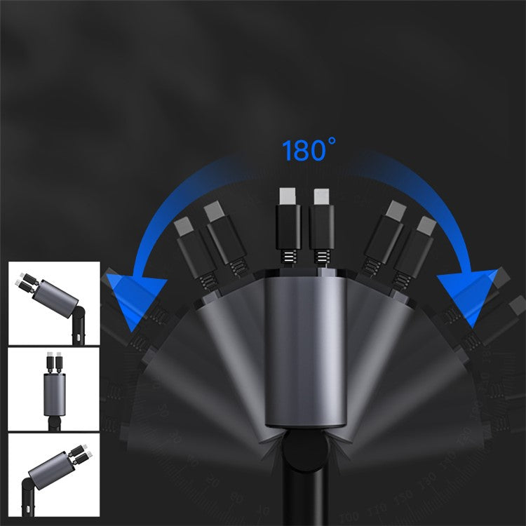 X16 100W Super Fast Charging Retractable Car Charger 180-Degree Rotating Type-C / iP Cable Car Charger