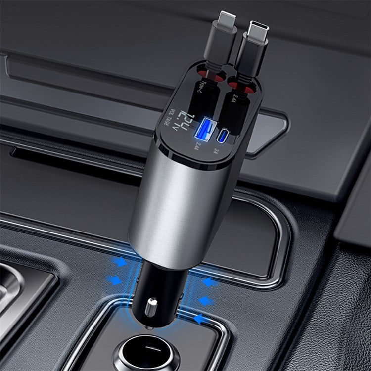 X16 100W Super Fast Charging Retractable Car Charger 180-Degree Rotating Type-C / iP Cable Car Charger