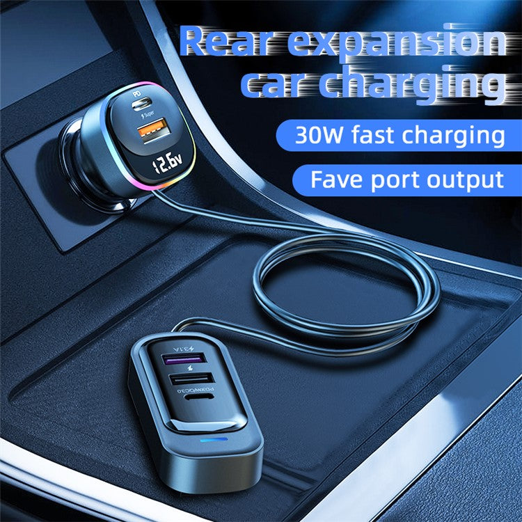 YQ5 5 Multi Ports USB C Car Charger for Rear Seat 105W Fast Car Charger PD 30W Cigarette Lighter Adapter