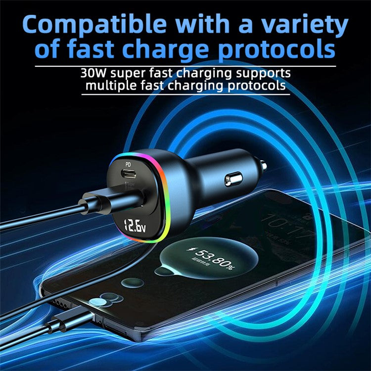 YQ5 5 Multi Ports USB C Car Charger for Rear Seat 105W Fast Car Charger PD 30W Cigarette Lighter Adapter