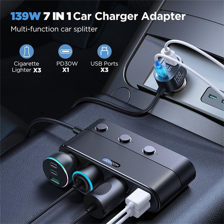 JOYROOM CCL01 139W 7 in 1 Car Charger Adapter PD QC3.0 Socket Cigarette Lighter Splitter