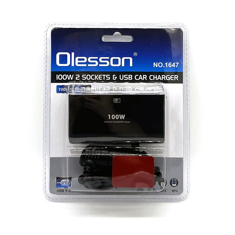 OLESSON 1647 Car Charger 2 Cigarette Lighter Sockets Dual USB Phone Charging Adapter