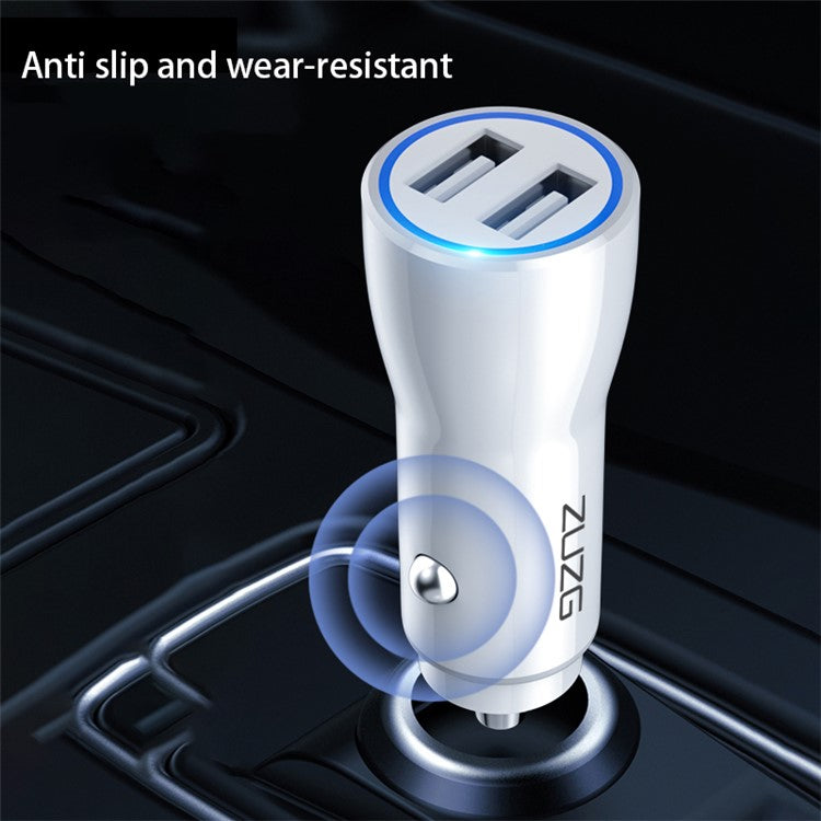 ZUZG ZC-C10S Dual USB PC+ABS Car Charger 2.4A Phone Charging Adapter - White