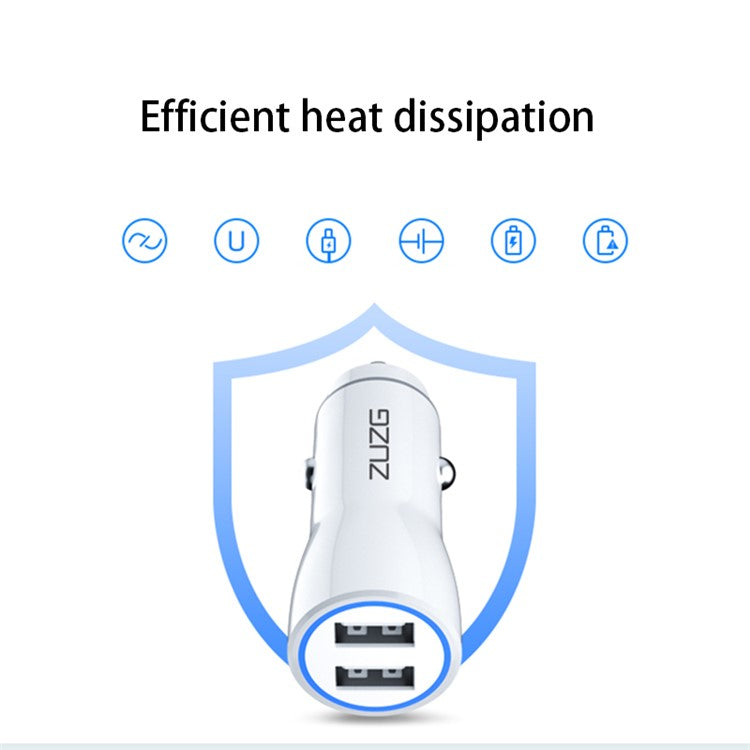 ZUZG ZC-C10S Dual USB PC+ABS Car Charger 2.4A Phone Charging Adapter - White