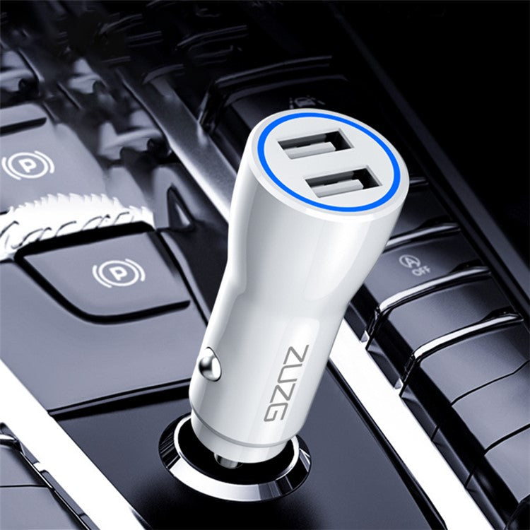 ZUZG ZC-C10S Dual USB PC+ABS Car Charger 2.4A Phone Charging Adapter - White