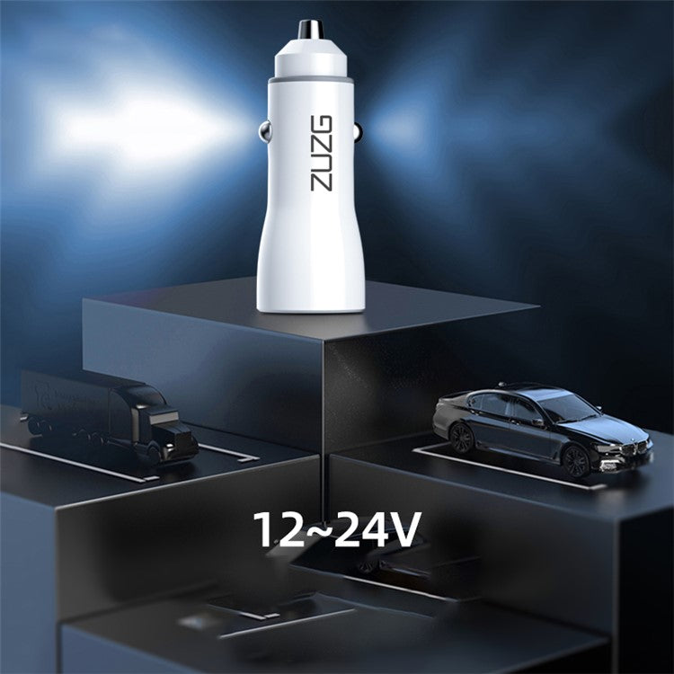 ZUZG ZC-C10S Dual USB PC+ABS Car Charger 2.4A Phone Charging Adapter - White