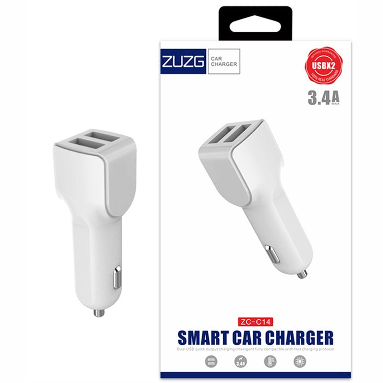 ZUZG ZC-C14 Dual USB PC+ABS Smart Car Charger 3.4A Cellphone Charging Adapter