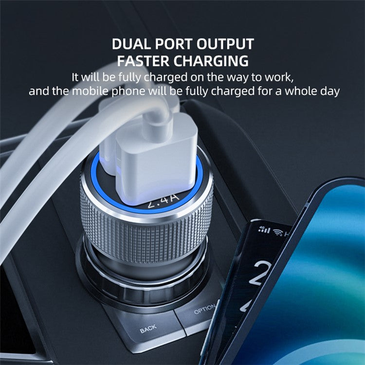 ZUZG ZC-C02QS Dual USB Car Charger ABS+Aluminum Alloy Phone Fast Charging Adapter - Grey