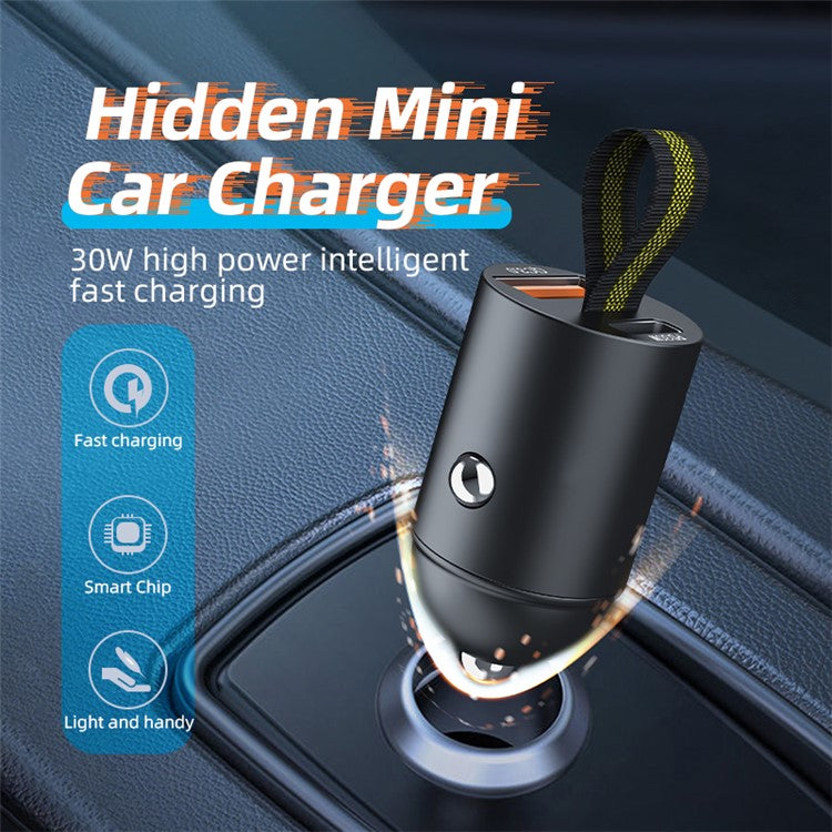 A1 Phone Fast Charging Adapter QC 3.0+PD 30W Dual Car Charger Hidden Car Cigarette Lighter