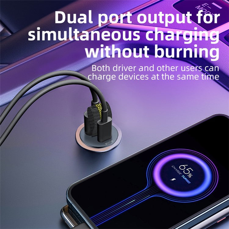 A1 Phone Fast Charging Adapter QC 3.0+PD 30W Dual Car Charger Hidden Car Cigarette Lighter