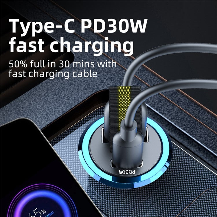 A1 Phone Fast Charging Adapter QC 3.0+PD 30W Dual Car Charger Hidden Car Cigarette Lighter