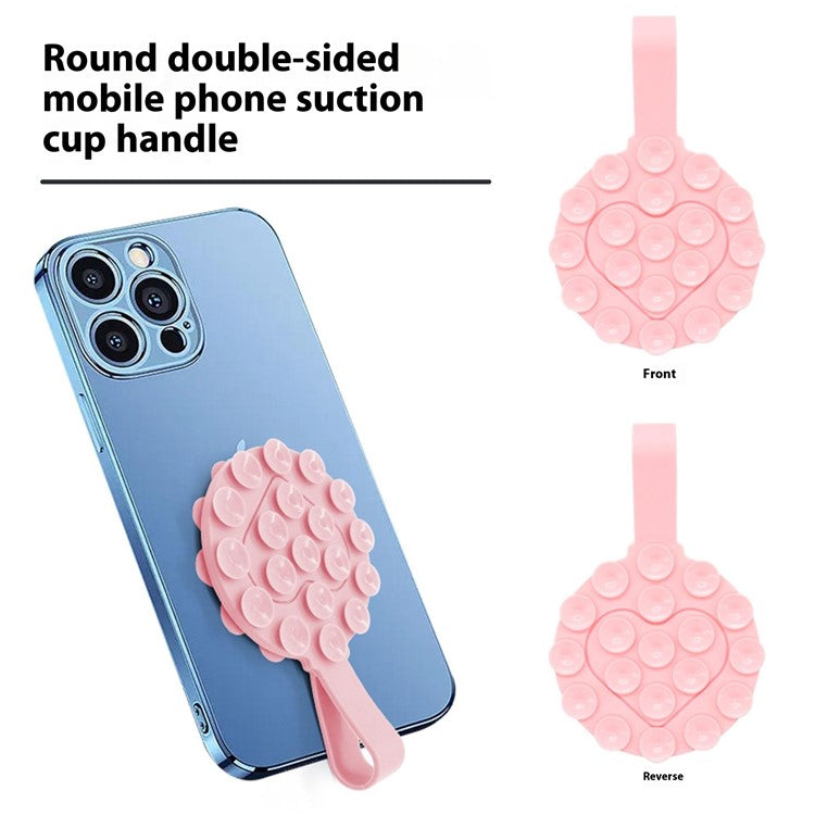 RK-X18 19 Grain Silicone Suction Cup Heart-Shaped Double-Sided Phone Holder Detachable Phone Mount - Pink