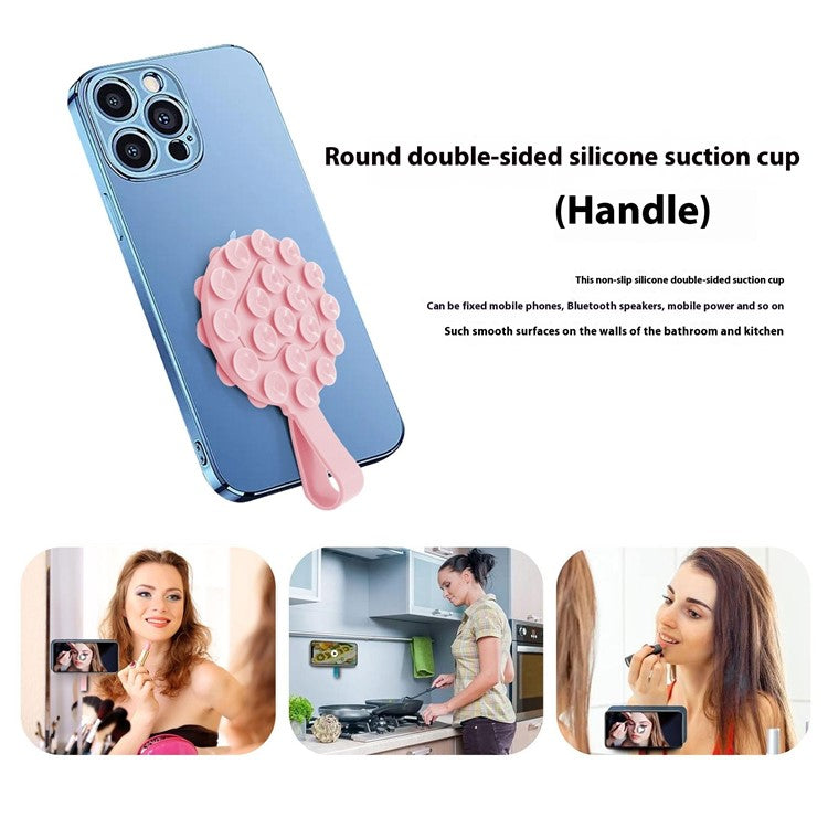 RK-X18 19 Grain Silicone Suction Cup Heart-Shaped Double-Sided Phone Holder Detachable Phone Mount - Pink