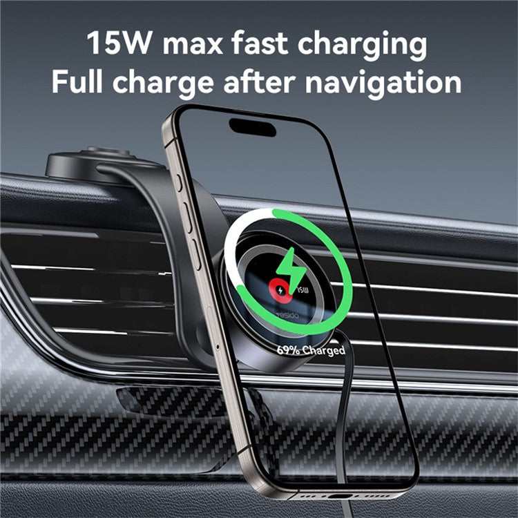 YESIDO C314 Retractable Magnetic Wireless Charger 15W Fast Charging 360° Rotatable Stand Flexible Suction Cup